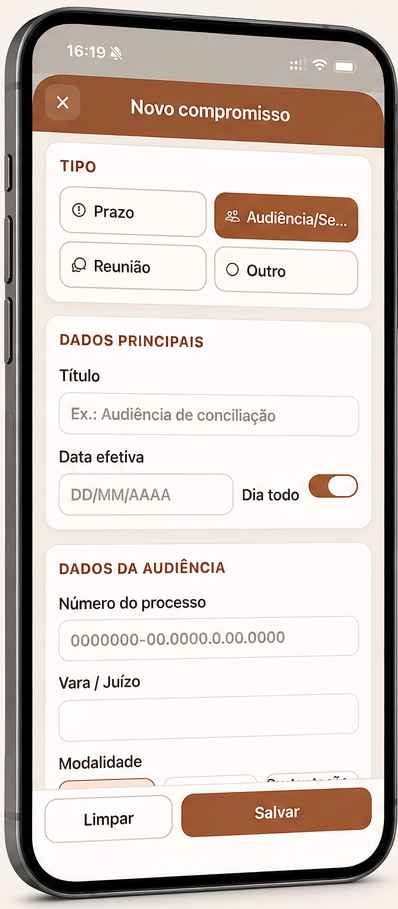 Tela do módulo Agenda Jurídica no JusCodex