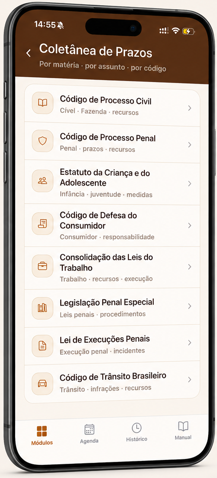 Tela do módulo Coletânea de Prazos no JusCodex
