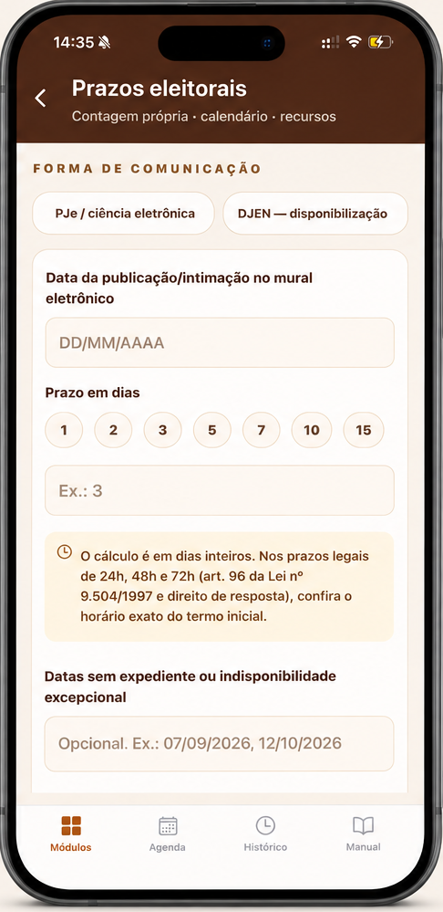 Tela do módulo Direito Eleitoral no JusCodex